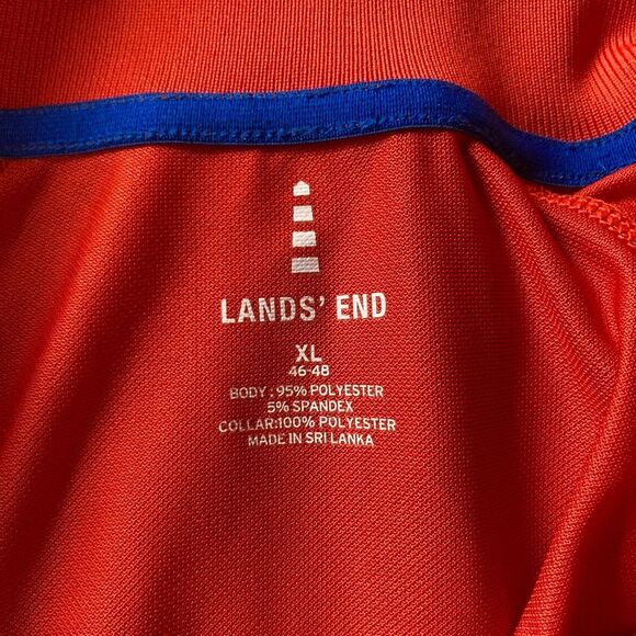LANDS END Polo Golf Collared Shirt Orange with White Trim Mens XL - Picture 12 of 16